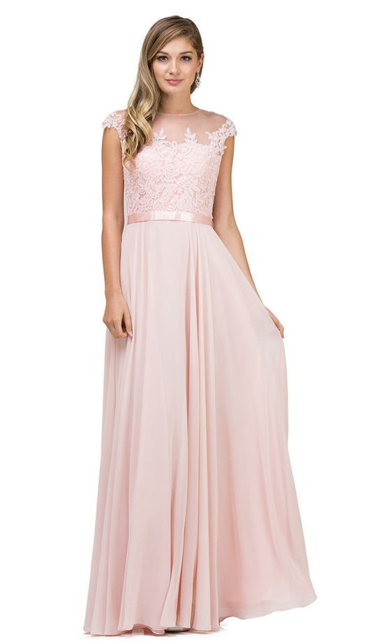 Dancing Queen - 2121 Sheer Floral A Line Evening Gown In Pink