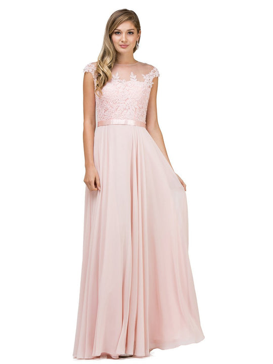 Dancing Queen Sheer Floral A Line Long Gown 2121