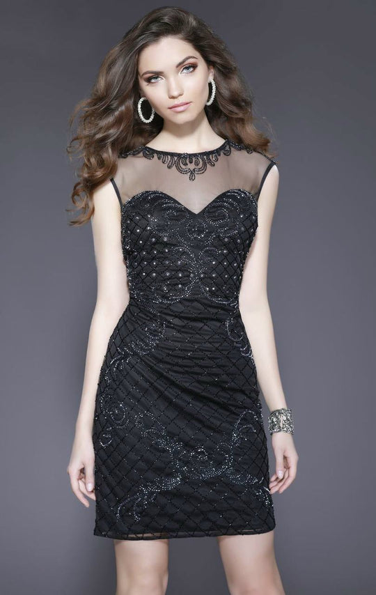 Shail K - 21220 Sequined Sheer Cocktail Dress In Black