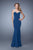 La Femme - 21221 Embroidered V-neck Trumpet Dress In Blue