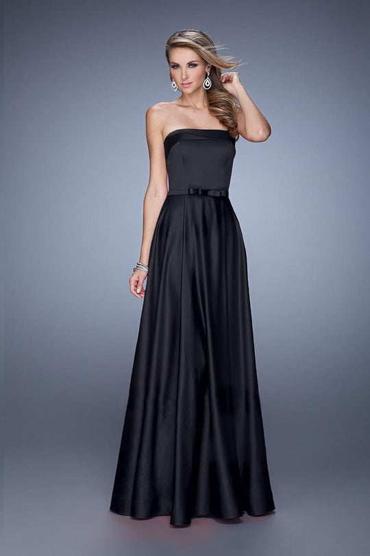 La Femme - 21225 Strapless Ribbon Accented Gown In Black