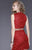 Shail K - 21238 Beaded Vine Pattern High Neck Dress In Red