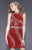 Shail K - 21238 Beaded Vine Pattern High Neck Dress In Red