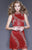 Shail K - 21238 Beaded Vine Pattern High Neck Dress In Red