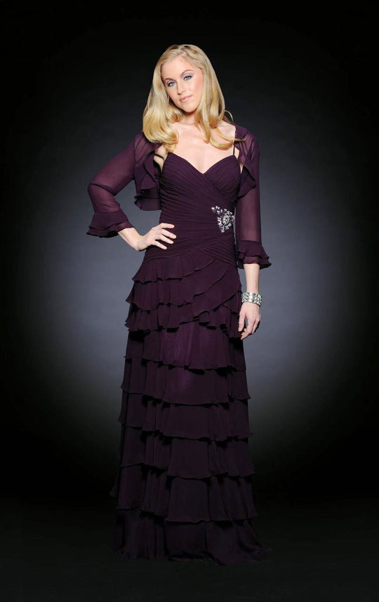 Lara Dresses - 21239 Jewel Accented Tiered Ruffle Gown In Purple