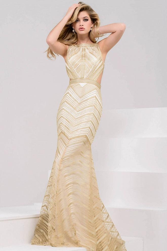 21243 Embellished High Neck Sheath Dress