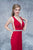 Nina Canacci - 2124 Plunging Adorned Waist Sleeveless Gown In Red