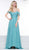 Colors Dress - 2125 Drape Cold Shoulder Foil Chiffon Caped Gown In Green