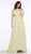Colors Dress - 2125 Drape Cold Shoulder Foil Chiffon Caped Gown In Yellow