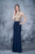 Nina Canacci - 2126 Illusion Geo-Halter Sheath Gown In Blue and Gold