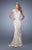 La Femme - 21283 Embroidered V-neck Trumpet Dress in White and Neutral
