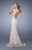La Femme - 21283 Embroidered V-neck Trumpet Dress in White and Neutral