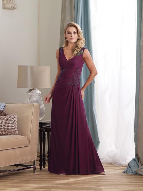 Montage - 212962 Ruched V-Neck Dress in Purple