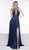 Colors Dress - 2129 Embellished Halter Metallic Jersey A-line Dress In Blue