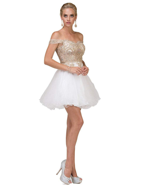 Dancing Queen Off Shoulder Embellished Cocktail Dress 2130 - 1 pc Off White In Size XS Available in Off White