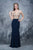 Nina Canacci - 2130 Embroidered Illusion V-neck Sheath Dress In Blue and Gold