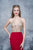 Nina Canacci - 2130 Embroidered Illusion V-neck Sheath Dress In Red and Gold