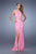 La Femme - 21314 Sheer Lace Sheath Dress In Pink and White