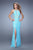 La Femme - 21314 Sheer Lace Sheath Dress In Blue and White