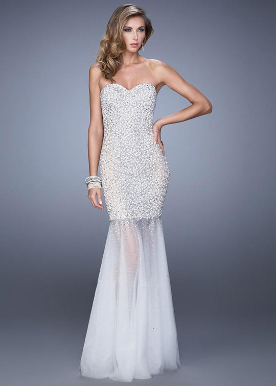 GiGi - 21324 Embellished Sweetheart Mermaid Dress In White