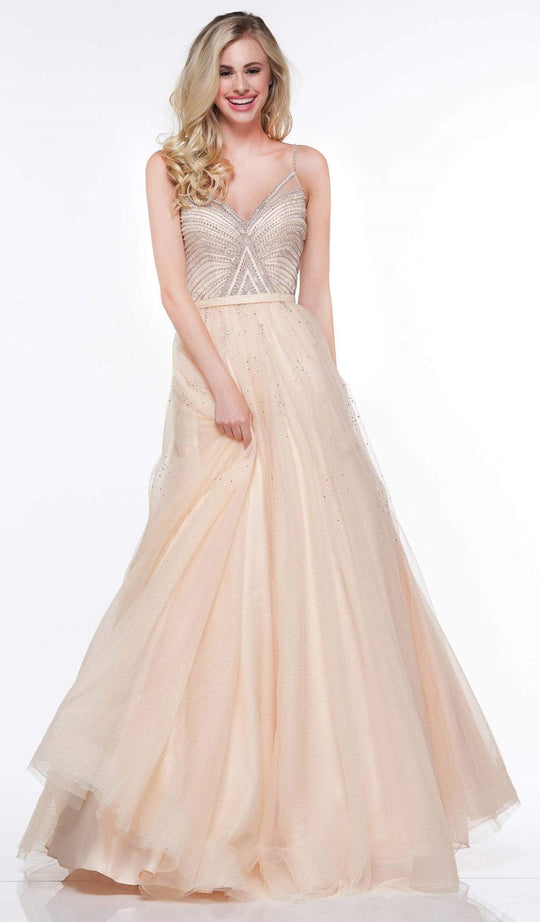 Colors Dress - 2132 Sequin Embellished A-Line Gown In Nude