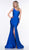 Colors Dress - 2133 One Shoulder High Slit Mermaid Gown In Blue
