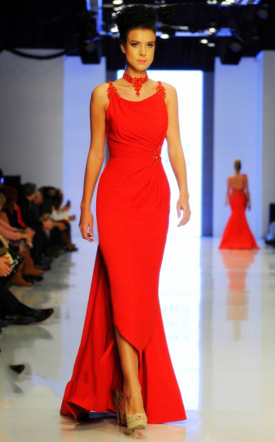 MNM Couture - 2134 Sleeveless Ruched Side Gathered Long Dress in Red