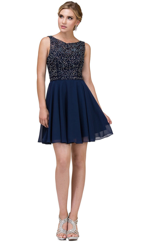 Dancing Queen - 2135 Lace Bateau A-line Homecoming Dress