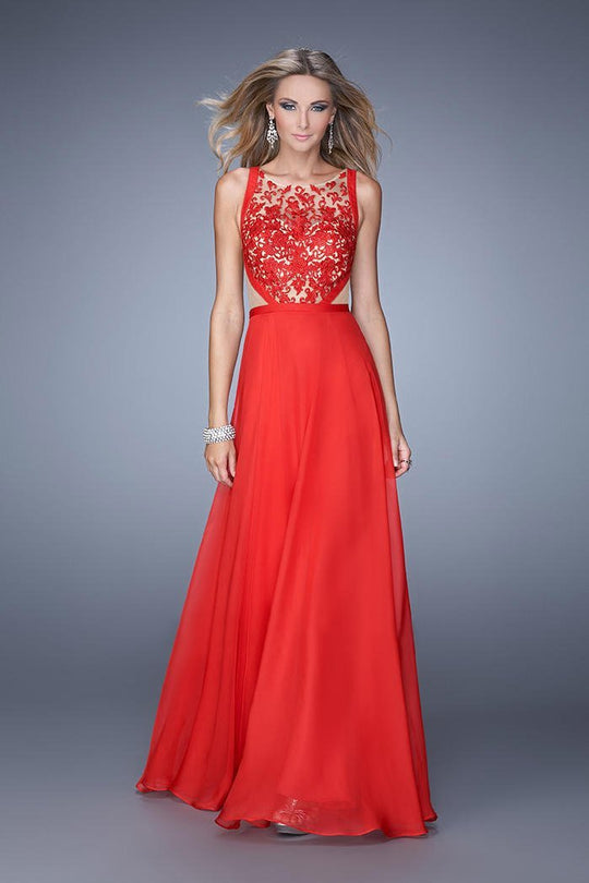 La Femme - 21353 Lace Chiffon A-line Dress In Red