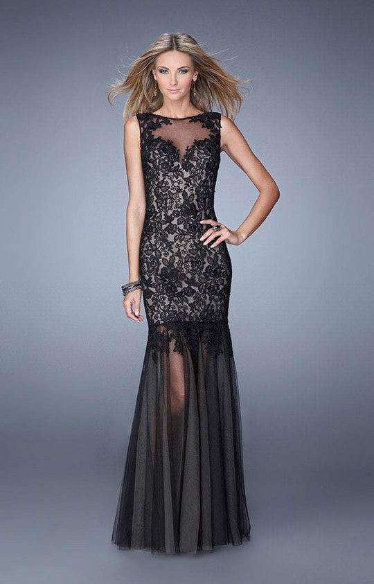 La Femme - 21356 Sleeveless Lacy Mermaid Evening Gown In Black and Neutral