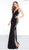 Colors Dress - 2135 Beaded Plunging V-Neck A-Line Gown In Black