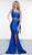 Colors Dress - 2137 Asymmetrical Exposed Midriff High Slit Gown In Blue