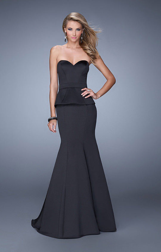 La Femme - 21380 Strapless Peplum Mermaid Gown In Black