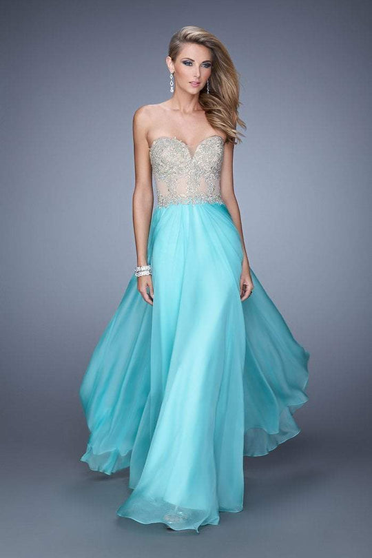 La Femme - 21390 Gold Embroidered Chiffon Dress In Green