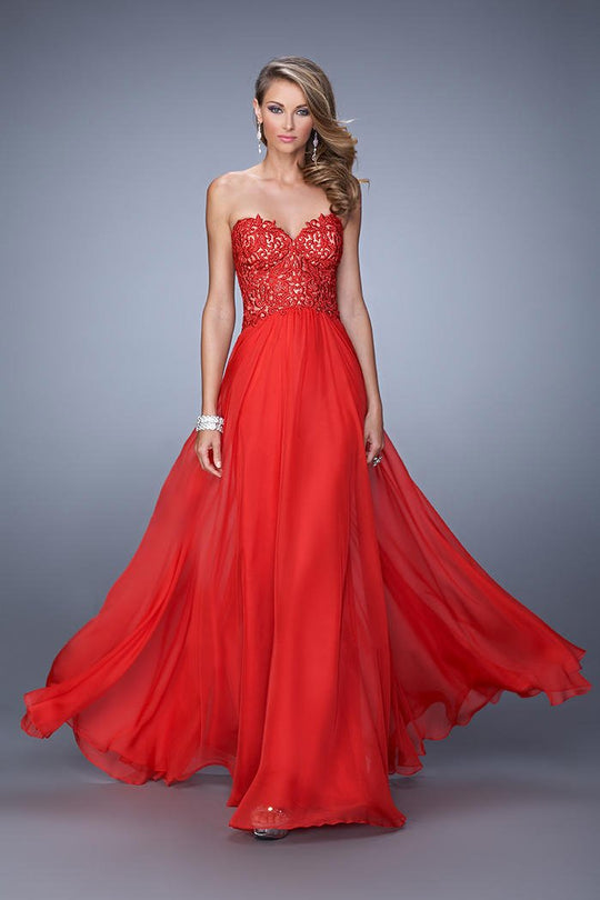La Femme - 21394 Embroidered Sweetheart A-line Dress In Red