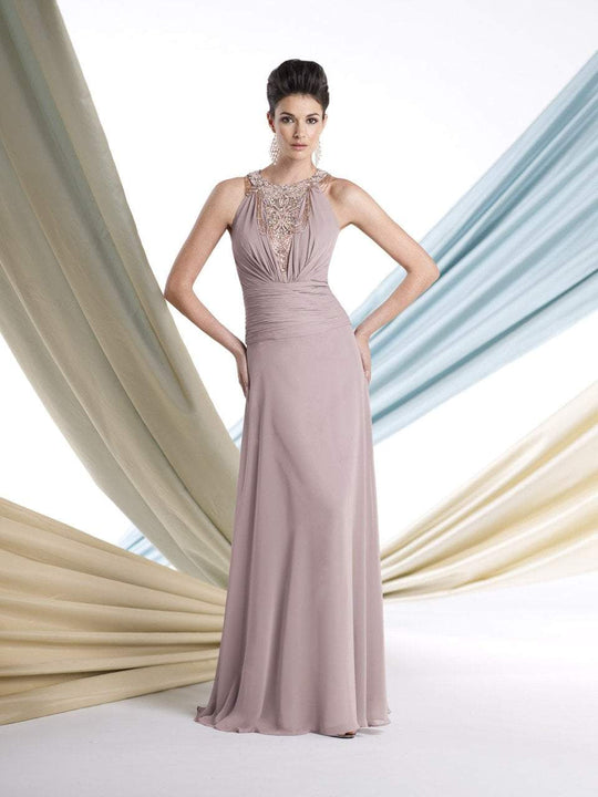 Montage - Beaded Halter Neck A-Line Dress 213977 in Neutral