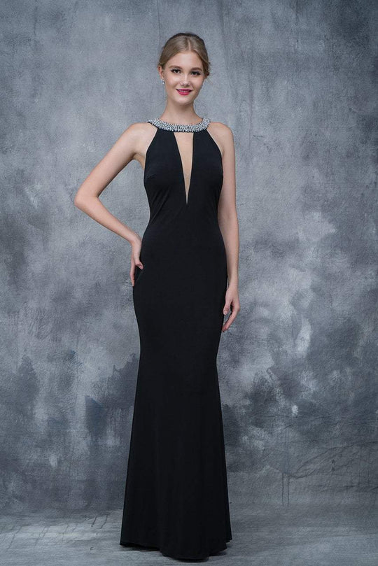 Nina Canacci - 2139 Embellished Haltered Sheath Gown In Black
