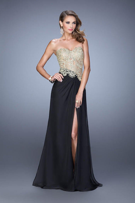 La Femme - 21437 Embroidered Sweetheart Sheath Dress In Black and Gold