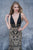 Nina Canacci - 2143 Embroidered Deep V-neck Sheath Dress In Black and Gold