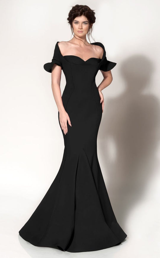 MNM Couture - Ruffle Accented Mermaid Dress 2144A in Black