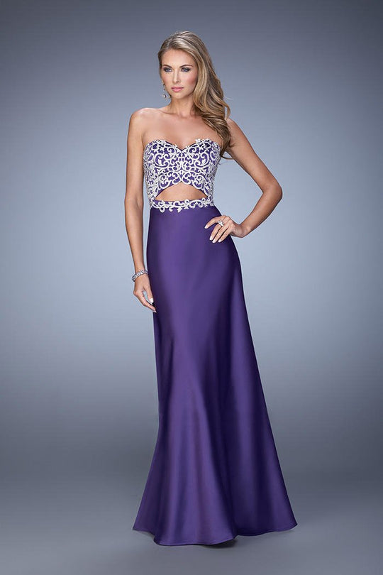 La Femme - 21458 Satin Sweetheart Sheath Dress In Purple