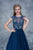 Nina Canacci - 2145 Cap Sleeve Floral Appliqued Evening Gown In Blue