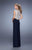 La Femme - Metallic Embroidered Sheath Gown with Slit 21467 In Blue