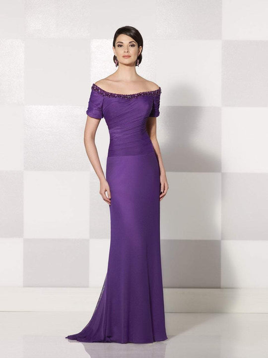 Cameron Blake - Off Shoulder Ruched Evening Gown 214687 in Purple