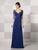Cameron Blake by Mon Cheri Beaded Quarter Sleeve Cascade Gown 214689 In Blue