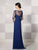 Cameron Blake by Mon Cheri Beaded Quarter Sleeve Cascade Gown 214689 In Blue