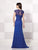 Cameron Blake - V Neck Lace Ruched Long Dress 214690