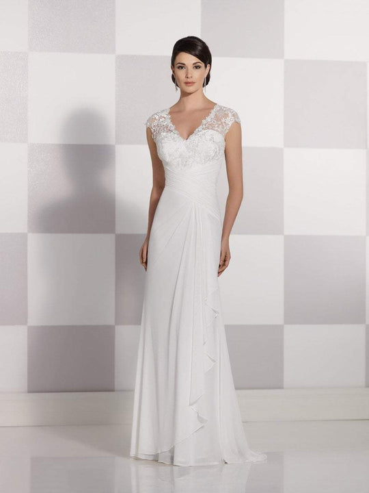 Cameron Blake - V Neck Lace Ruched Long Dress 214690