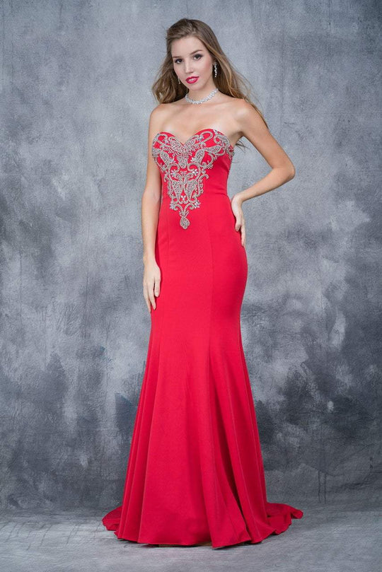 Nina Canacci - 2148 Paisley Bejeweled Trumpet Gown In Red