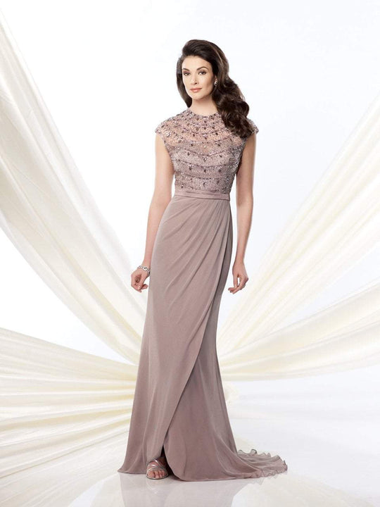 Montage - Beaded Jewel Neck Long Dress 214950 in Brown